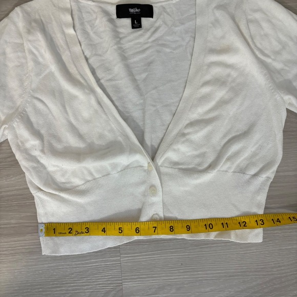 Mossimo White Cropped Cardigan Sweater Short Sleeve Button Front Women's L - Picture 7 of 12